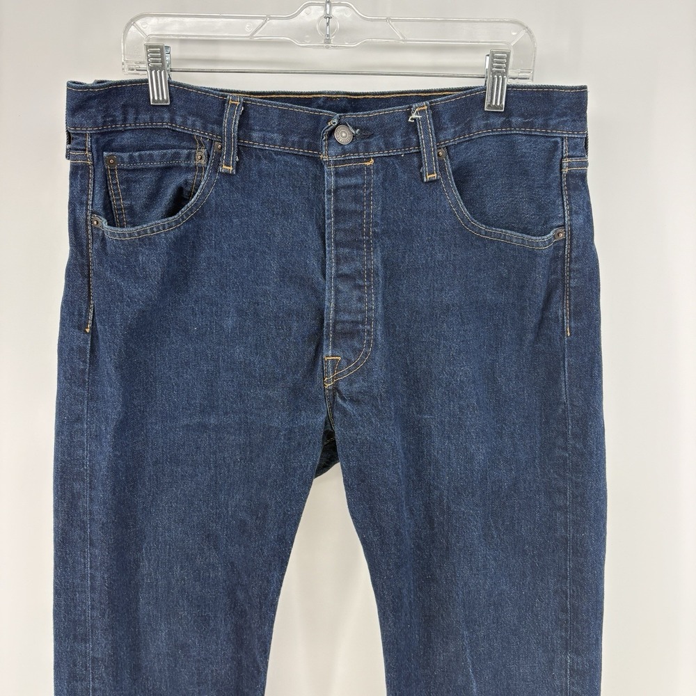 Levis 501 Jeans Mens 36x30 Fits 36x29 Dark Wash Button Fly Denim Classic Fit - Picture 2 of 11